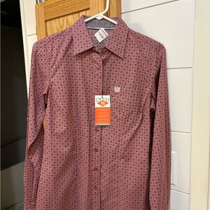 Cinch Red Button Down Shirt Geometric Pattern